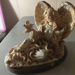 Elegant Angel Figurine with Dove - Cream and Brown